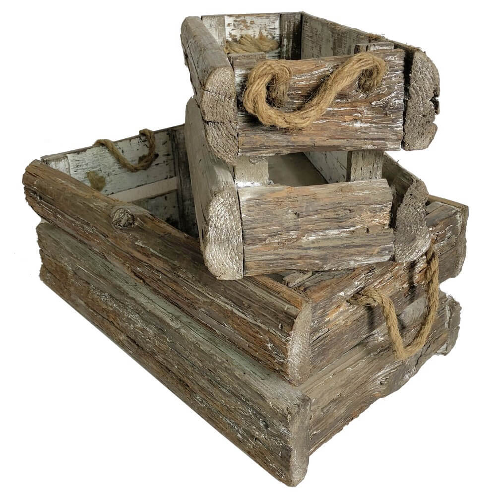 PINEEA Mini caja de madera vintage nature 30x20x15 - cajas de vino de madera  vintage - caja de fruta de madera - caja de vino de madera - caja de madera  deco 